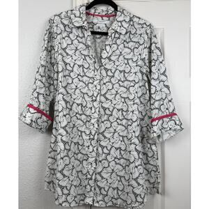 Foxcroft Butterfly Print Wrinkle Free Button Down Shirt Size 14